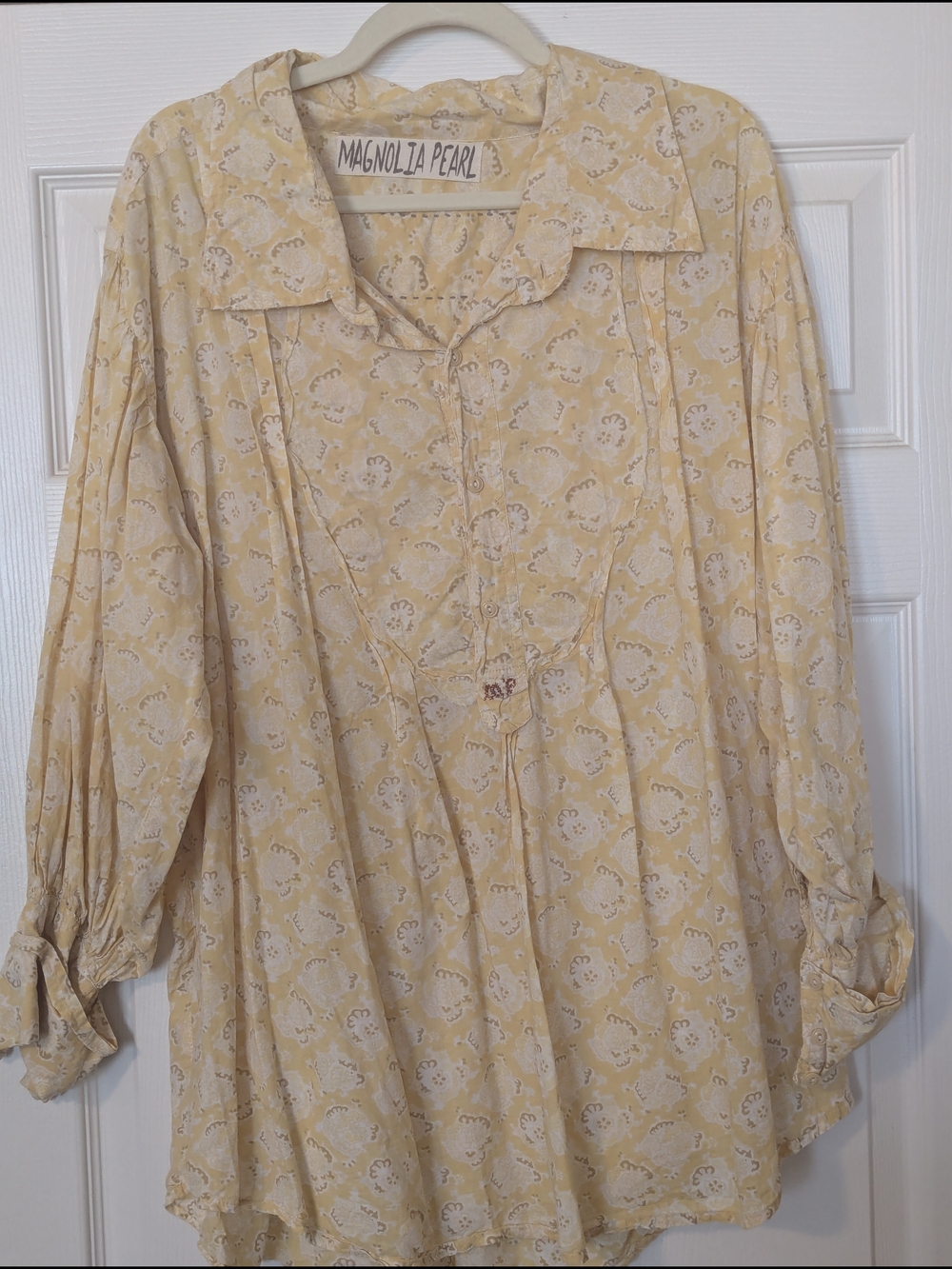 Magnolia Pearl Pale Yellow Floral Button-Up Blouse